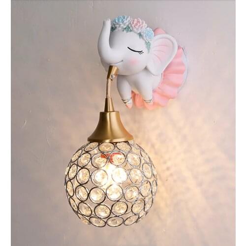 Modern minimalist childrens room bedroom wall lamp bedside warm boy girl creative cartoon deer elephant rabbit lights