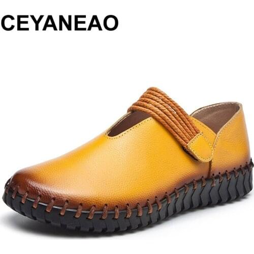 CEYANEAOFashion Womens Handmade Shoes Genuine Leather Flat Mother Shoes Woman Loafers Soft Comfortable Casual Shoes Women Flats