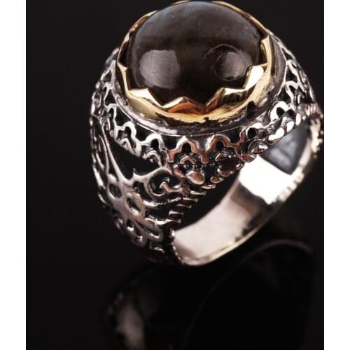 UM US JEWELRY Labradorite Gemstone 925 Sterling Silver Men Ring