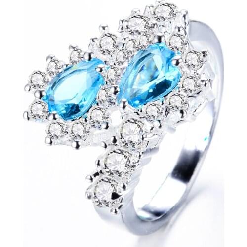 YaYI Fashion Womens Jewelry Ring Blue Zircon CZ Silver Color Engagement Rings wedding Rings Party Rings gift