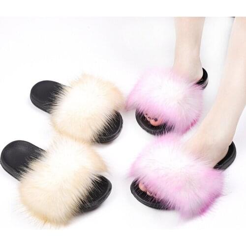 Shoes Women Fur Slippers 2021 Ladies Home Slides House Slippers Outdoor Fuzzy Fluffy Flat Flops Plush Shoes Plus Size TX424