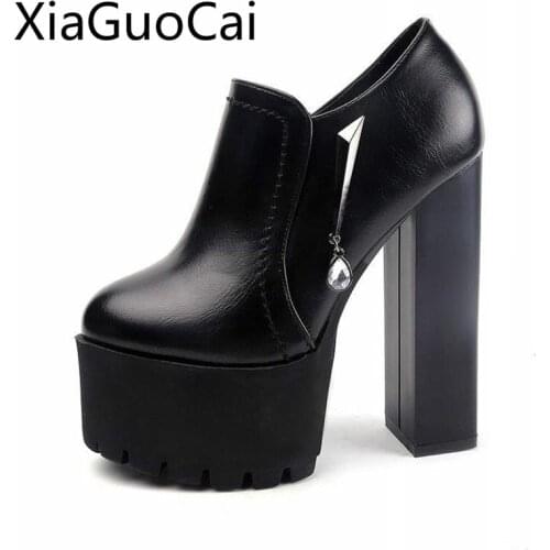 15 Cm Super High Heels Women Boots Thick with Super High Heel Womens Platform Boots Shallow Square Heels Shoes