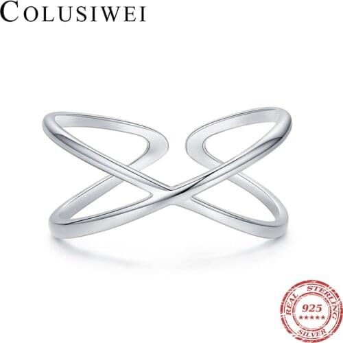 Colusiwei Simple Authentic 925 Sterling Silver Ring Fashion Geometric Finger Rings for Women Party Gift Silver Jewelry