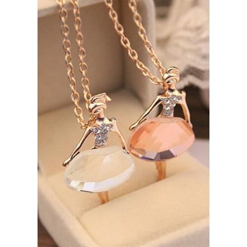 Gold Romanic Dancer Pendant Necklaces for Women White Black Crystal Ballet Dancing Girl Necklace Fairy Jewelry Accessories Gift