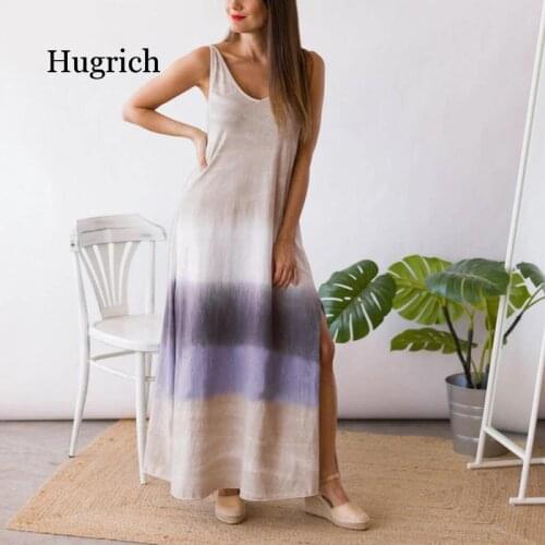 2021 New Summer Beach Comfortable Loos Large Size Dress Sexy Slit Suspender Skirt Gradient Dresses