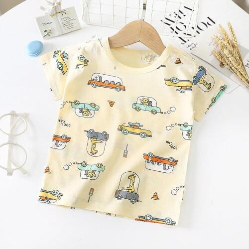 ZWF985 Baby Boy Girl Character Pattern Good Quality Cotton Clothes Children Funny T-shirt Round Neck Children Tops