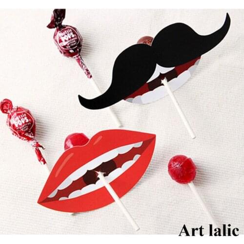 10Pcs/Lot Kiss Lips Moustache Drinking Straw Lollipop Decoration Card Wedding Party Photo Props