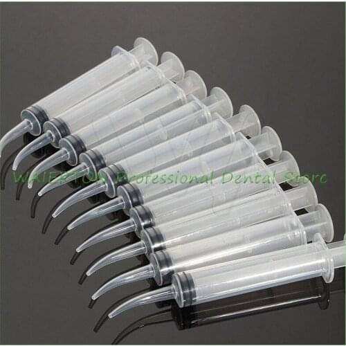10pcs Disposable Dental Irrigation Syringes With Curved Tip Clear 12ml Injector Oral Care Impressions Molding Instruments