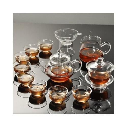14 pieces Heat-resistant transparent glass teapot double-layer small cups Kung Fu tea set small tea cup set teapot glass set