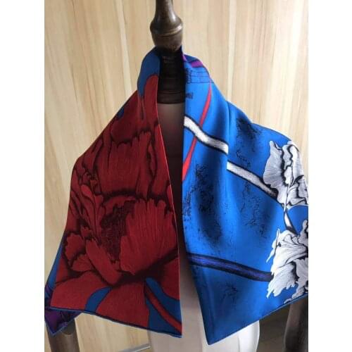 2021 new arrival winter spring classic flower 100% real silk scarf twill hand made roll 90*90 cm shawl wrap for women lady