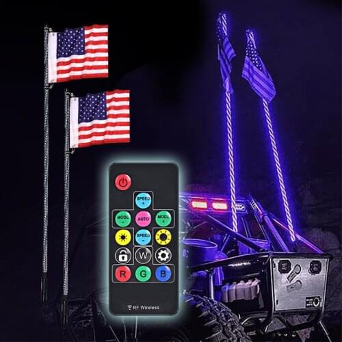 3FT LED Whip Light RGB Multi Color Waterproof Remote Control Flagpole Lamp Light Flag Lamps for SUV ATV UTV RZR Jeep