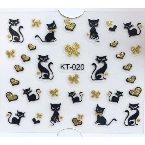 2018 3D Nail Sticker 24 Sheets/Lot Self-adhesive Nail Foil Wraps Nail stickers Water-transfer Nail Sticker Black Cat #001-024