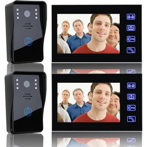 7" Video Door Phone Intercom Doorbell with 2pcs 1000TVL Outdoor Security CCTV Camera + 2 pcs Indoor Monitor Home Security