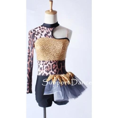 Irregular Leopard Print Latin Dress Children Adult Cool Jazz Modern Contemporary Dance Costume C305