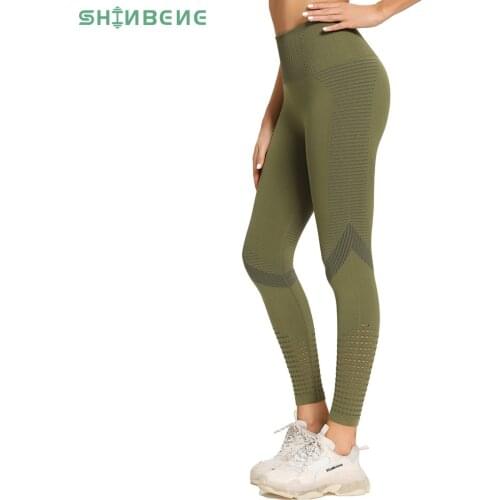 SHINBENE Tummy Control Seamless Fitness Running Leggings Women Stretchy High Waist Sport Workout Gym Compression Tights Pants