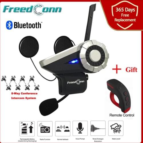T-Rex Full Duplex 1500M Motorcycle Group Talk System BT Interphone FM Radio Bluetooth Helmet Intercom Headset+ Remote Control