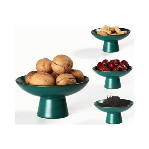 Refreshment fruit plate round High feet snack tray ceramic tray snacks refreshment dish Japanese style stoneware retro