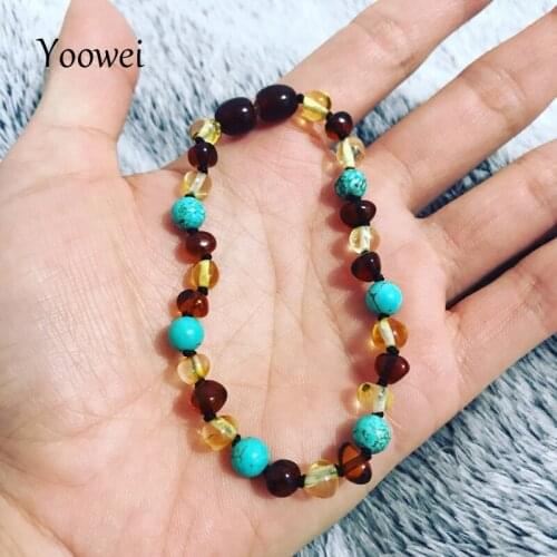Yoowei Baltic Amber Bracelet Baroque Beads 6mm Natural Turquoise Gemstone Adult Baby Amber Teething Necklace Jewelry Wholesale
