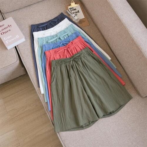 Cotton Linen Short Pants 2021 Summer Trousers Breathable Wide Leg Pants Casual Loose Plus Size Knee Length Pants Ladies Clothing