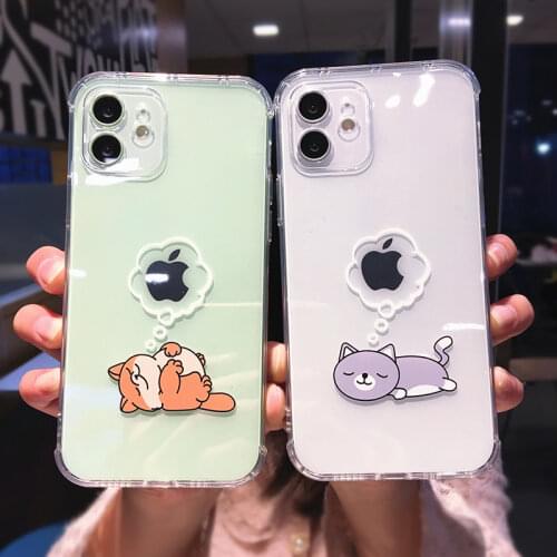 Cute Cartoon Animal Sleeping Lion Pig Cat Phone Case For iPhone 11 Pro Max X XS XR 7 8 plus 12 Transparent Soft Shockproof Cover