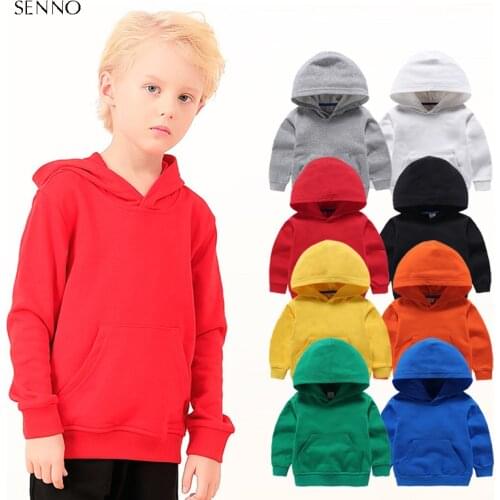 Kids Hoodies Black Plain Tops Coat Cotton Boys Hoodie Sweatshirt Girl Hooded Sweatshirts Teenage School Clothing 2-10Y