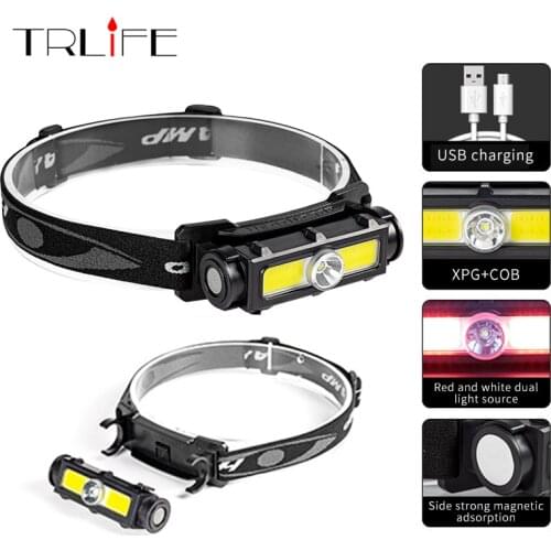 Mini Multifunctional Magnetic Headlamp Work Light USB Rechargeable Headlight Flashlight White/Red Light LED Head Lamp for Camp