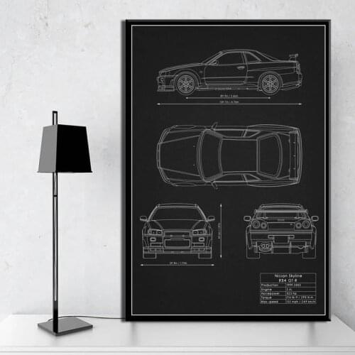 Art Deco Supercar Patent Structure Drawing Wall Hanging Art Canvas Painting Silk Poster Home Decoration Poster