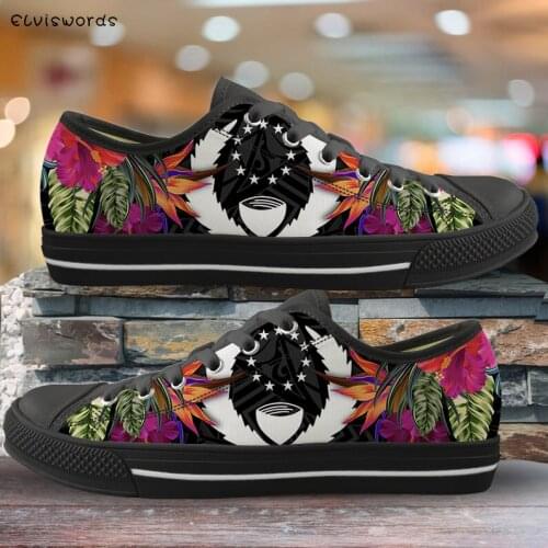 ELVISWORDS Pohnpei Polynesian Flower Print Classic Low Top Canvas Sneaker for Ladies Comfort Womens Walking Shoes zapatos mujer