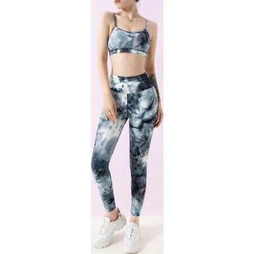 NORMOV New Tie Dye Fitness Sets Women Print Elastic Push Up Bras Two-Piece Suit Woman High Wasit Slim Workout Set Female Clothes