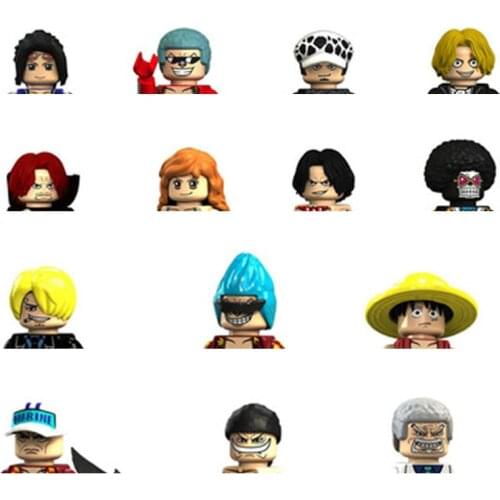 Anime Series Bricks ONE PIECE Luffy Chopper Sanji Nico Brook Franky Zoro Nami Usopp Figures Heads Building Blocks Toys For Kids