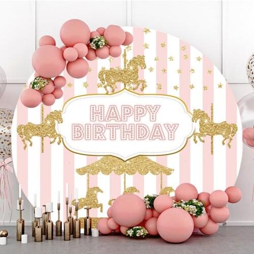 Laeacco Pink Stripes Round Background Baby Birthday Portrait Carousel Custom Photographic Photo Backdrop For Photo Studio