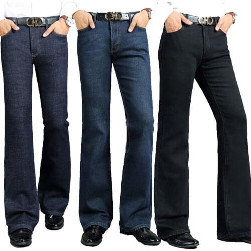 Jeans Men Winter Mens Thick Horned Jeans Warm Thicken Plus Velvet Flare Pants Micro Horn Stretch Jeans Color Black Dark Blue