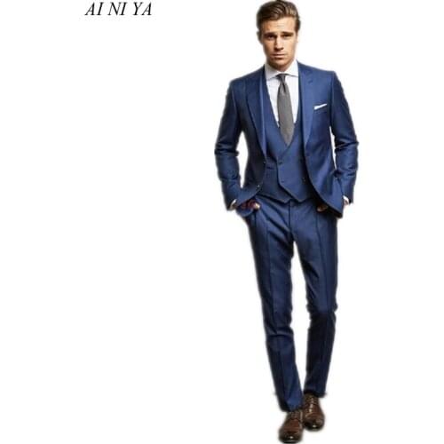 Classic Formal Men Business Party Suit Slim Fitted Two Buttons Groom Wedding Party Tuxedos Groomsman Suits (Jacket+Vest+Pants)