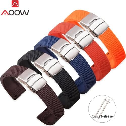 18mm 20mm 22mm 24mm Soft Silicone Quick Release Watchband Rubber Metal Folding Buckle Replace Bracelet Band Strap Accessories