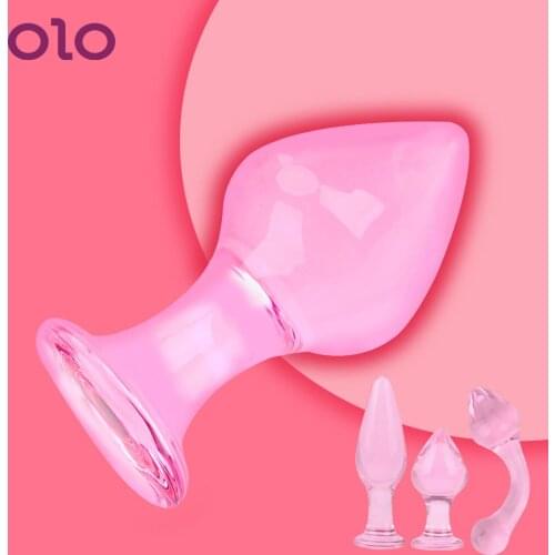 OLO Glass Anal Plug Erotic Pink Crystal Butt Plug Prostate Massage Male Female Masturbation Sex Toy for Women Men