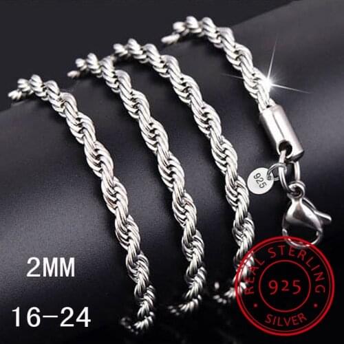 Wholesale Personality Fashion Unisex Party Wedding Gift Silver 4MM Rope Chain 925 Sterling Silver Chain Necklace NC186