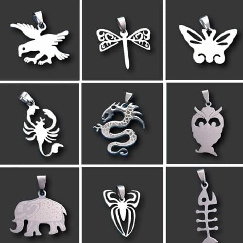 2pcs Cute Animal/Dragon/Elephant/Owl/Scorpion/Eagle/Spider/Butterfly/Cat Stainless Steel Pendant DIY Charm Jewelry Crafts Making