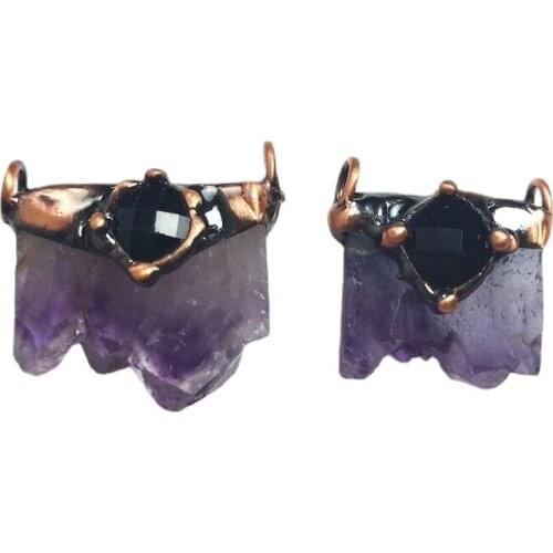 Natural Amethyst Raw Stone Diplopore Connector Pendant Birthstone Charm Amethyst Gem Healing Pendant Necklaces For Women Jewelry