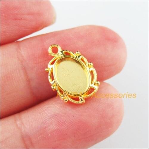 35Pcs Gold Plated Flower Oval Charms Picture Frame Pendants 11x15mm