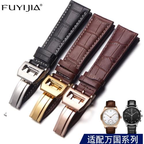 Luxury IW500705 Watch Band Crocodile Pattern Cowhide Strap 20MM 22MM Men Folding Buckle Genuine Leather Bands Waterproof Belt