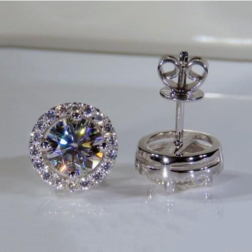 Luxury 14K White Gold Moissanite Earrings 4 claws 5mm/piece Total 1ct DF Color Engagement wedding earrings