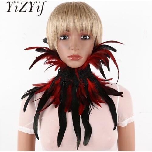 Punk Gothic Victorian Feather Collar Shawls Natural Feather Lace Embroidery Choker Collar Neck Wrap Cosplay Costume Accessories