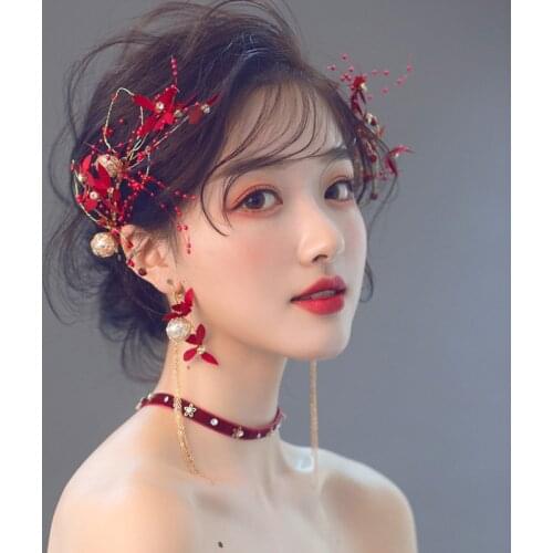 Beautiful Bride Rhinestone Handmade Pearls Hair Accessories Flower Headband Hairpins Earrings Crown for Wedding Dress Up ML