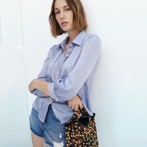 ZXQJ Women 2021 Fashion With Bow Tied Cozy Blouses Vintage Long Sleeve Rhinestone Buttons Shirts Chic Tops