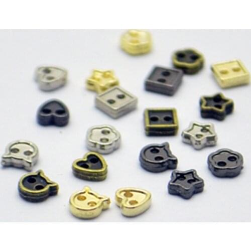 10pcs Mini buttons metal 4mm Cat/Heart/Square/Star bread buttons doll buttons for diy sewing blyth doll clothing