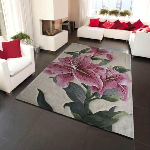 ALITEXTILEBTOC 100% Wool Carpets For Hallway Floral Hand Carved Plus Size Rectangle Non-slip Carpets For Bedroom Living Room