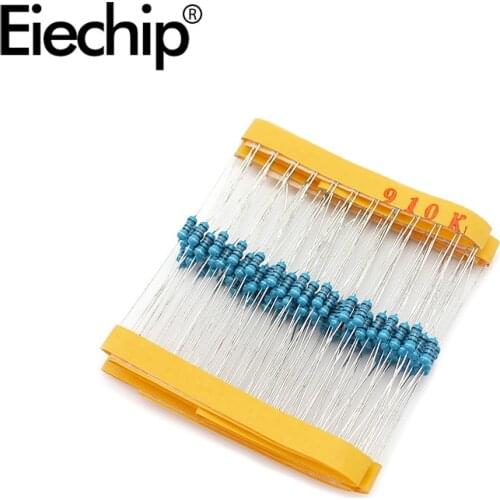 100pcs/lot 1/4W 1% Metal film resistor 0.25W resistance 910K ohm Throught Hole