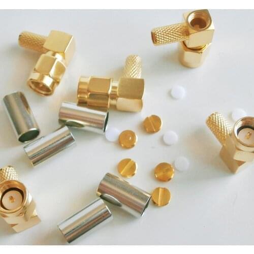 10X Pcs RF Connector SMA Male Jack Right Angle 90 Degree Crimp For RG58 RG142 RG223 RG400 LMR195 Cable Plug Brass GOLD Plated