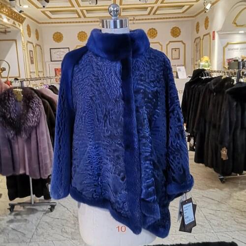 2020 fashion Karakul Sheep Swakara fur coat imported mink fur coat Match mink womens fashion mink coat long with winter