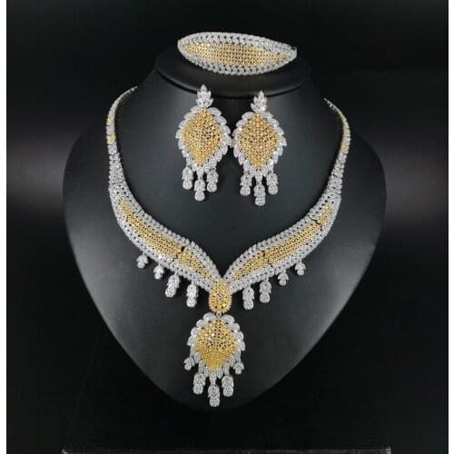 2020 new fashion luruxy crystal CZ zircon golden necklace earring bracelet ring wedding bride banquet dressing party jewelry set